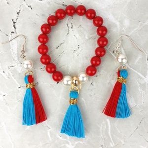 Tassel Stretch Bracelet & Earings Set
